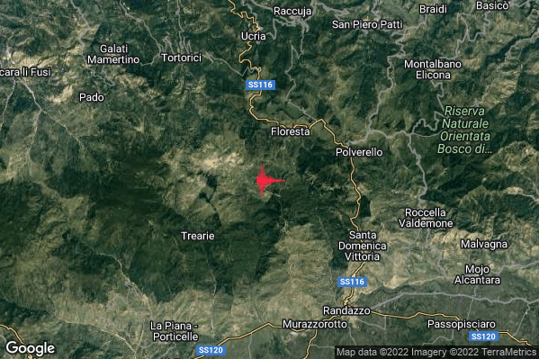 Debole Terremoto M2.3 epicentro 4 km SW Floresta (ME) alle 19:22:22 (18:22:22 UTC)