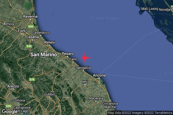 Debole Terremoto M2.6 epicentro Costa Marchigiana Pesarese (Pesaro-Urbino) alle 15:39:26 (14:39:26 UTC)