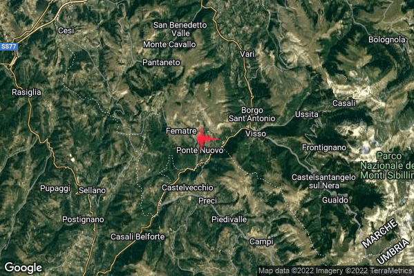 Lieve Terremoto M2.2 epicentro 4 km W Visso (MC) alle 01:58:01 (00:58:01 UTC)