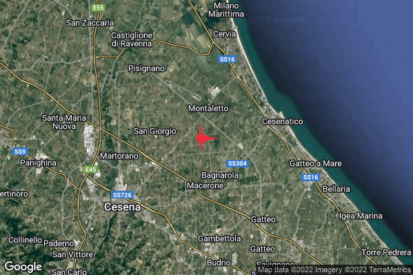 Debole Terremoto M2.7 epicentro 5 km W Cesenatico (FC) alle 08:12:49 (07:12:49 UTC)