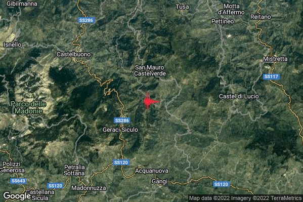 Lieve Terremoto M2.2 epicentro 4 km S San Mauro Castelverde (PA) alle 15:29:16 (14:29:16 UTC)
