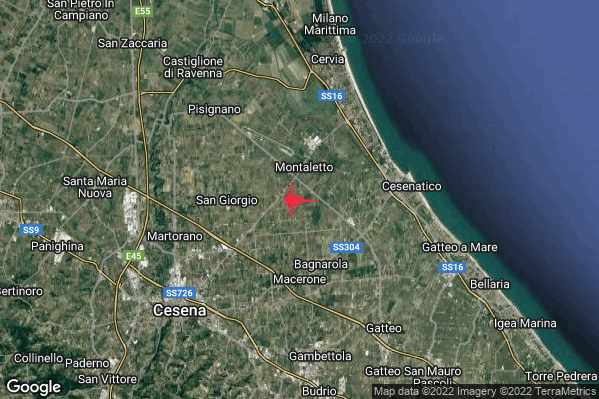 Lieve Terremoto M2.0 epicentro 5 km W Cesenatico (FC) alle 16:12:44 (15:12:44 UTC)