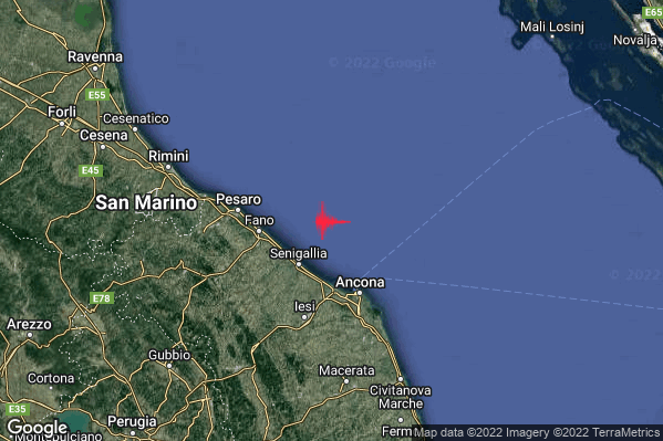 Moderato Terremoto M3.3 epicentro Costa Marchigiana Anconetana (Ancona) alle 08:37:13 (07:37:13 UTC)