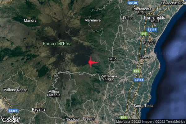 Debole Terremoto M2.3 epicentro 4 km NW Zafferana Etnea (CT) alle 10:59:26 (09:59:26 UTC)