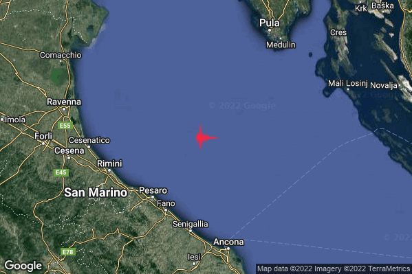 Lieve Terremoto M2.1 epicentro Adriatico Settentrionale (MARE) alle 16:24:48 (15:24:48 UTC)