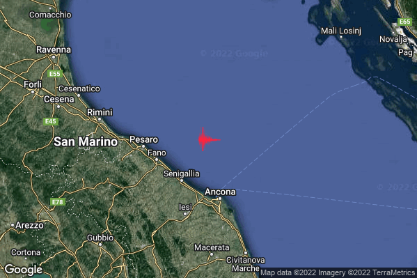 Lieve Terremoto M2.1 epicentro Costa Marchigiana Anconetana (Ancona) alle 21:17:46 (20:17:46 UTC)