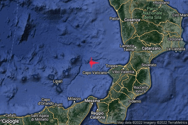 Debole Terremoto M2.5 epicentro Tirreno Meridionale (MARE) alle 21:27:00 (20:27:00 UTC)