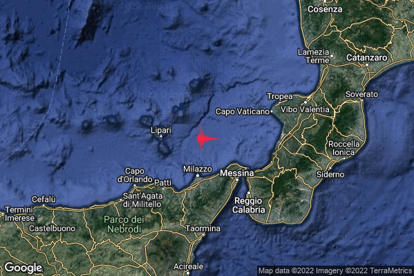 Debole Terremoto M2.5 epicentro Tirreno Meridionale (MARE) alle 17:58:22 (16:58:22 UTC)