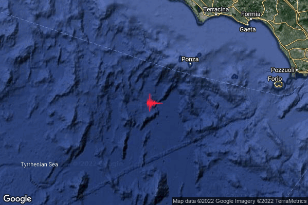 Debole Terremoto M2.7 epicentro Tirreno Centrale (MARE) alle 20:56:46 (19:56:46 UTC)