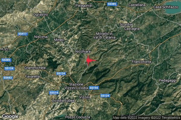 Lieve Terremoto M2.1 epicentro 6 km SW Militello in Val di Catania (CT) alle 06:18:08 (05:18:08 UTC)