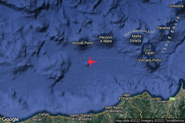 Lieve Terremoto M2.0 epicentro Isole Eolie (Messina) alle 12:34:47 (11:34:47 UTC)