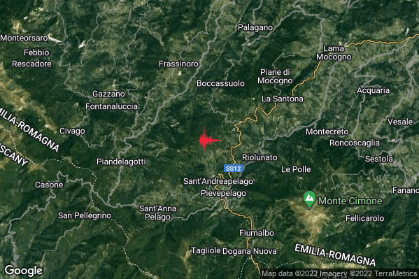 Lieve Terremoto M2.1 epicentro 4 km N Pievepelago (MO) alle 16:53:03 (15:53:03 UTC)