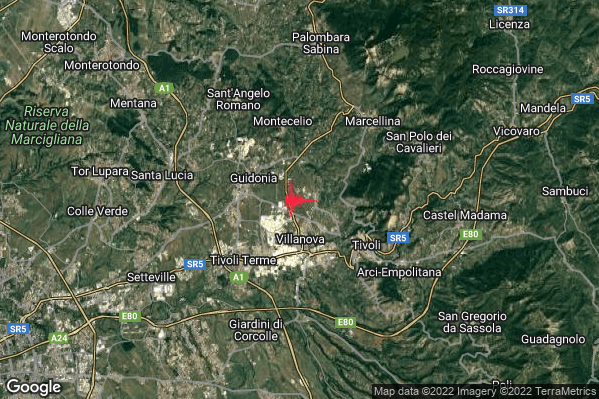 Leggero Terremoto M3.1 epicentro 3 km SE Guidonia Montecelio (RM) alle 17:35:13 (16:35:13 UTC)