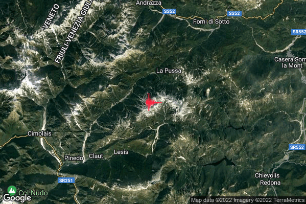Leggero Terremoto M2.8 epicentro 8 km NE Claut (PN) alle 21:46:12 (20:46:12 UTC)