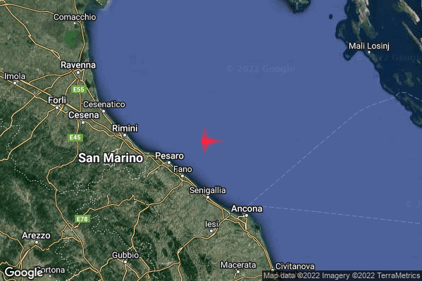 Lieve Terremoto M2.0 epicentro Costa Marchigiana Pesarese (Pesaro-Urbino) alle 03:54:00 (02:54:00 UTC)