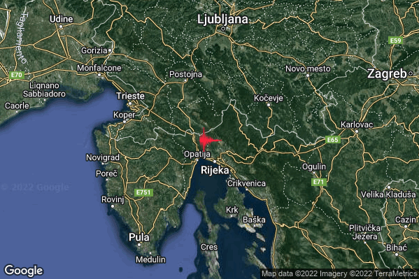 Debole Terremoto M2.4 epicentro Confine Slovenia-Croazia (SLOVENIA CROAZIA) alle 08:14:26 (07:14:26 UTC)