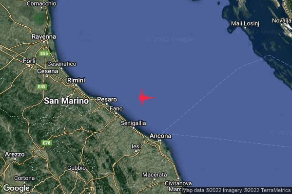 Debole Terremoto M2.4 epicentro Costa Marchigiana Pesarese (Pesaro-Urbino) alle 12:22:51 (11:22:51 UTC)