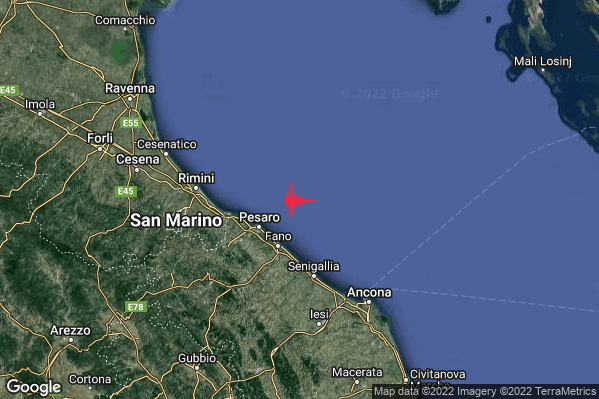 Lieve Terremoto M2.1 epicentro Costa Marchigiana Pesarese (Pesaro-Urbino) alle 23:35:05 (22:35:05 UTC)