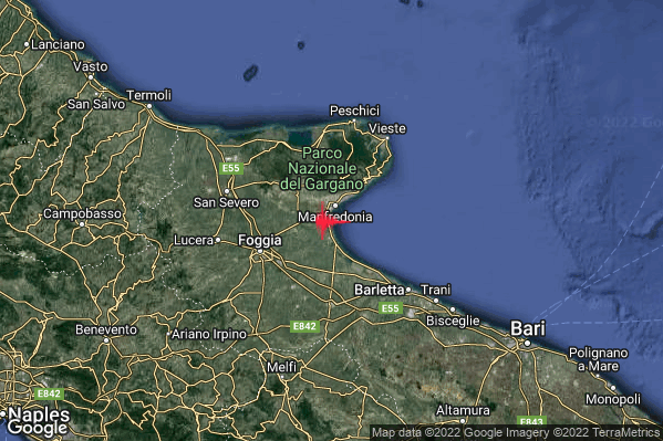 Leggero Terremoto M2.8 epicentro Golfo di Manfredonia (Foggia) alle 03:08:52 (02:08:52 UTC)