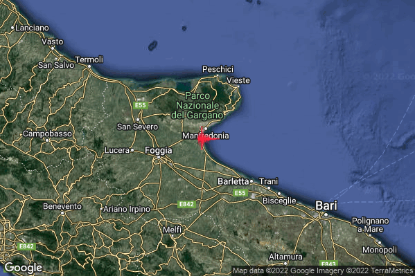 Debole Terremoto M2.7 epicentro Golfo di Manfredonia (Foggia) alle 04:07:26 (03:07:26 UTC)