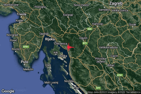 Leggero Terremoto M2.9 epicentro Costa Croata Settentrionale (CROAZIA) alle 13:57:36 (12:57:36 UTC)