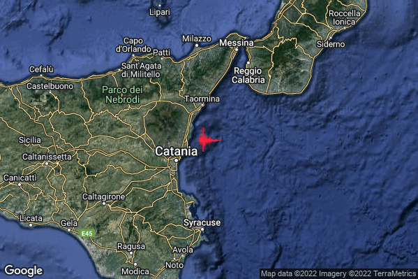 Lieve Terremoto M2.0 epicentro Costa Catanese (Catania) alle 16:17:41 (15:17:41 UTC)