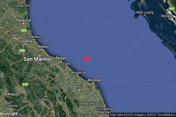 Lieve Terremoto M2.1 epicentro Costa Marchigiana Anconetana (Ancona) alle 16:06:36 (15:06:36 UTC)