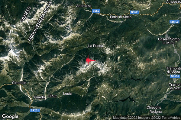 Debole Terremoto M2.3 epicentro 9 km NE Claut (PN) alle 13:19:40 (12:19:40 UTC)