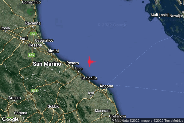 Lieve Terremoto M2.1 epicentro Costa Marchigiana Pesarese (Pesaro-Urbino) alle 21:44:39 (20:44:39 UTC)