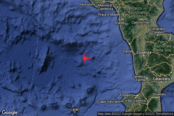 Leggero Terremoto M2.9 epicentro Tirreno Meridionale (MARE) alle 13:43:29 (12:43:29 UTC)