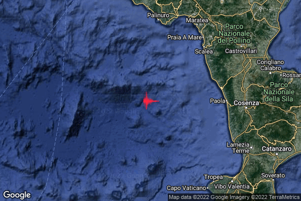 Distinto Terremoto M4.1 epicentro Tirreno Meridionale (MARE) alle 16:10:59 (15:10:59 UTC)