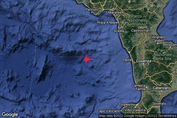 Lieve Terremoto M2.0 epicentro Tirreno Meridionale (MARE) alle 16:26:46 (15:26:46 UTC)