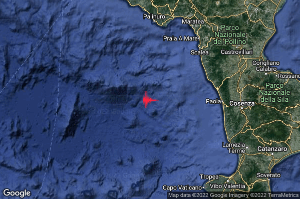 Lieve Terremoto M2.0 epicentro Tirreno Meridionale (MARE) alle 21:15:44 (20:15:44 UTC)