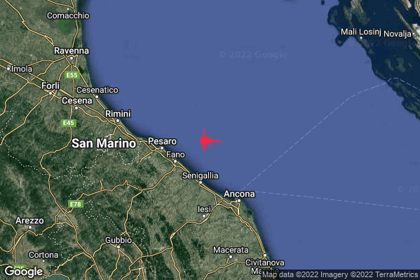 Debole Terremoto M2.3 epicentro Costa Marchigiana Pesarese (Pesaro-Urbino) alle 01:54:46 (00:54:46 UTC)