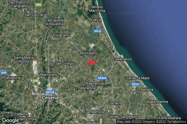 Debole Terremoto M2.3 epicentro 4 km W Cesenatico (FC) alle 10:11:00 (09:11:00 UTC)