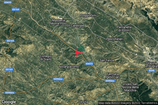 Lieve Terremoto M2.2 epicentro 9 km S Poggiorsini (BA) alle 14:50:48 (13:50:48 UTC)