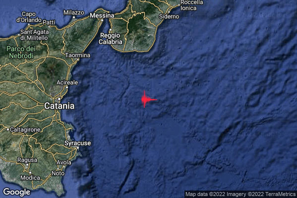 Debole Terremoto M2.4 epicentro Mar Ionio Meridionale (MARE) alle 21:40:35 (20:40:35 UTC)