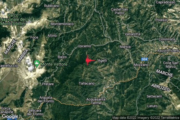 Debole Terremoto M2.3 epicentro 5 km E Montegallo (AP) alle 12:41:16 (11:41:16 UTC)