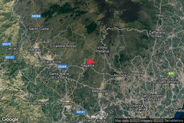 Lieve Terremoto M2.0 epicentro 2 km NE Ragalna (CT) alle 01:11:21 (00:11:21 UTC)