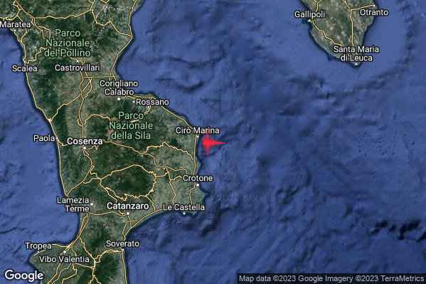 Debole Terremoto M2.4 epicentro Costa Ionica Crotonese (Crotone) alle 06:53:45 (05:53:45 UTC)
