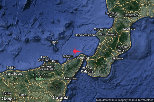 Lieve Terremoto M2.2 epicentro Costa Siciliana nord-orientale (Messina) alle 04:35:25 (03:35:25 UTC)