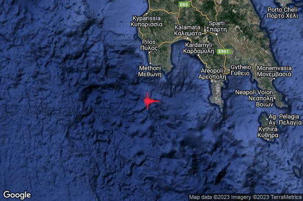 Intenso Terremoto M4.7 epicentro Costa Occidentale Peloponneso (GRECIA) alle 06:28:08 (05:28:08 UTC)