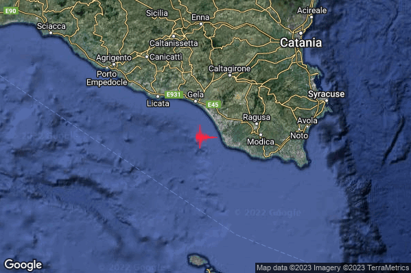 Debole Terremoto M2.4 epicentro Costa Ragusana (Ragusa) alle 23:31:55 (22:31:55 UTC)