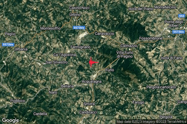 Lieve Terremoto M2.0 epicentro 4 km N Acqualagna (PU) alle 05:29:44 (04:29:44 UTC)