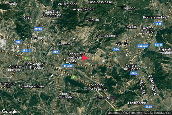 Moderato Terremoto M3.5 epicentro 1 km N San Pietro Infine (CE) alle 16:54:37 (15:54:37 UTC)