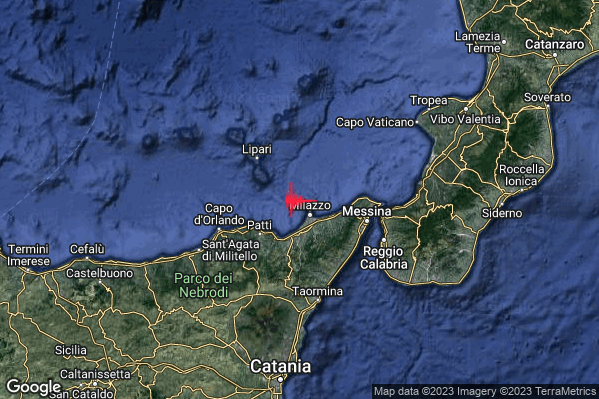 Debole Terremoto M2.4 epicentro Costa Siciliana nord-orientale (Messina) alle 17:47:58 (16:47:58 UTC)