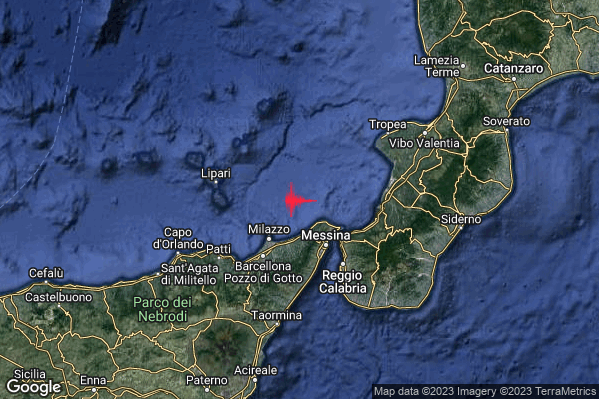 Lieve Terremoto M2.1 epicentro Costa Siciliana nord-orientale (Messina) alle 04:21:37 (03:21:37 UTC)