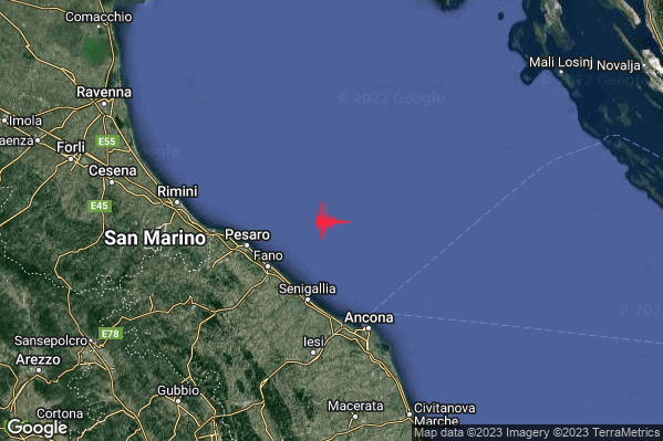 Lieve Terremoto M2.1 epicentro Costa Marchigiana Pesarese (Pesaro-Urbino) alle 18:02:50 (17:02:50 UTC)