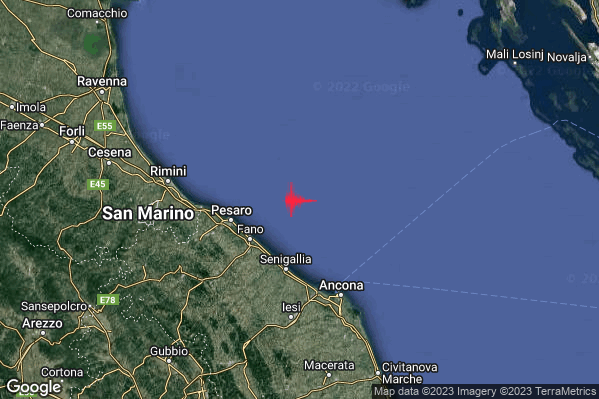 Lieve Terremoto M2.1 epicentro Costa Marchigiana Pesarese (Pesaro-Urbino) alle 18:25:49 (17:25:49 UTC)