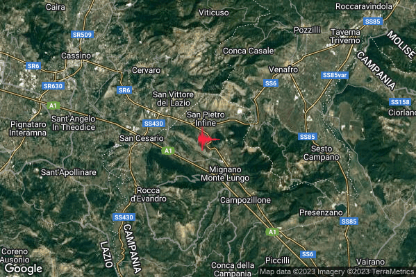 Lieve Terremoto M2.0 epicentro 2 km SE San Pietro Infine (CE) alle 04:20:46 (03:20:46 UTC)